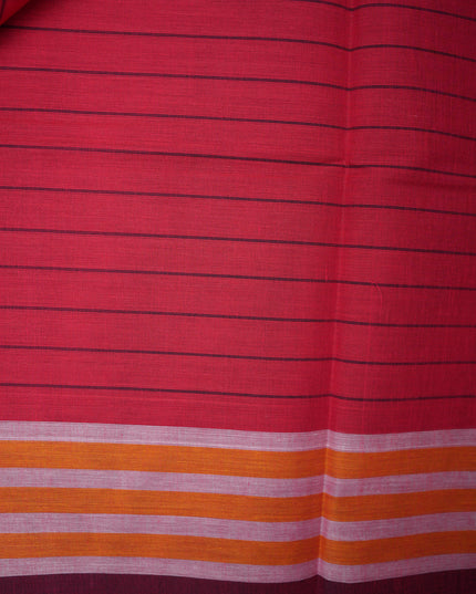 Handloom Cotton Saree in Maroon Colour with One Side Mustard Gold Border and Traditional Stripe Weave