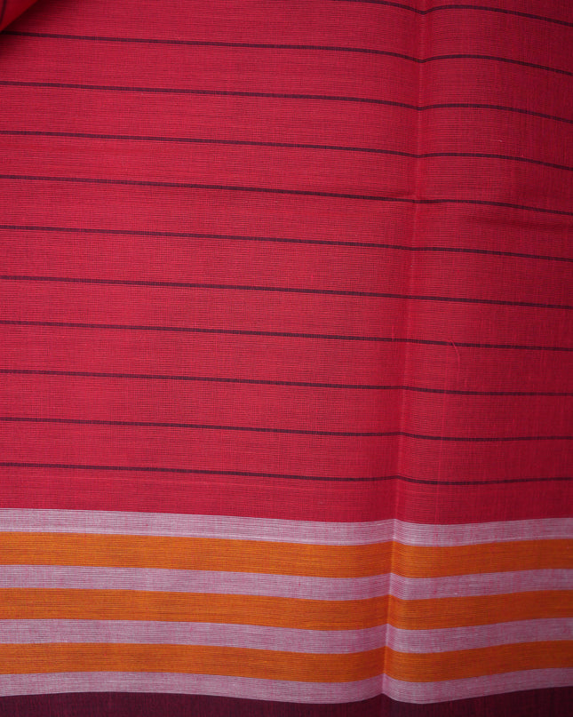 Handloom Cotton Saree in Maroon Colour with One Side Mustard Gold Border and Traditional Stripe Weave
