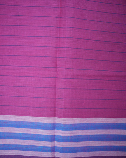 Handloom Cotton Saree in Violet Purple Colour with One Side Royal Blue Border and Traditional Stripe Weave