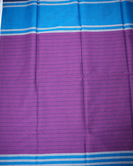 Handloom Cotton Saree in Violet Purple Colour with One Side Royal Blue Border and Traditional Stripe Weave