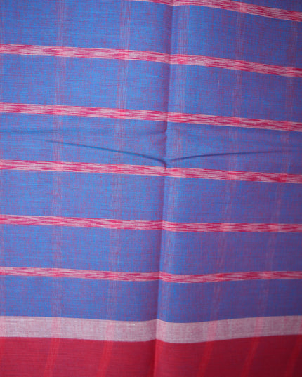 Handloom Cotton Saree in Royal Blue Colour with Large Checked Pattern and Contrast Purple Border