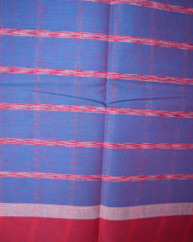 Handloom Cotton Saree in Royal Blue Colour with Large Checked Pattern and Contrast Purple Border