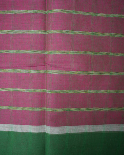 Handloom Cotton Saree in Rani Pink Colour with Large Checked Pattern and Contrast Dark Purple Border