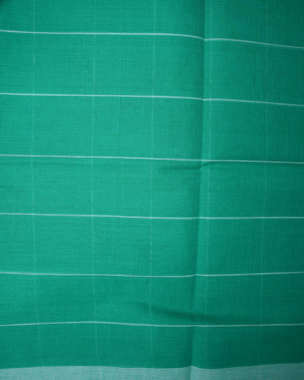 Handloom Cotton Saree in Emerald Green Colour with Large Checked Pattern and Elegant Self Border