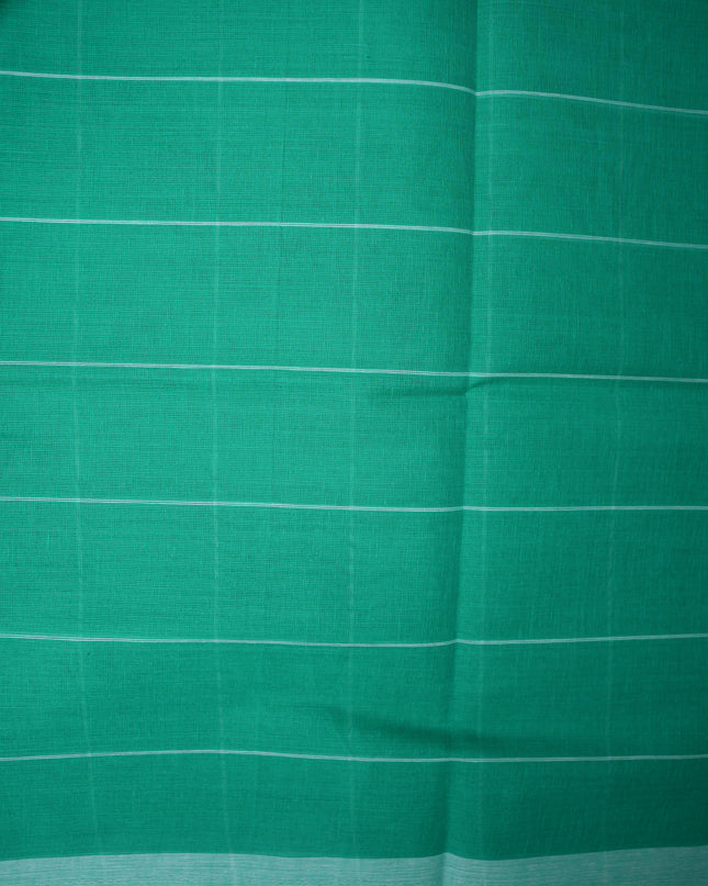 Handloom Cotton Saree in Emerald Green Colour with Large Checked Pattern and Elegant Self Border