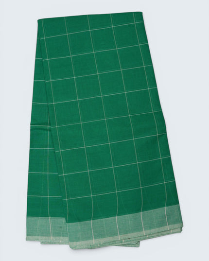 Handloom Cotton Saree in Emerald Green Colour with Large Checked Pattern and Elegant Self Border