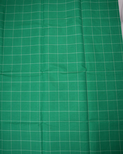 Handloom Cotton Saree in Emerald Green Colour with Large Checked Pattern and Elegant Self Border