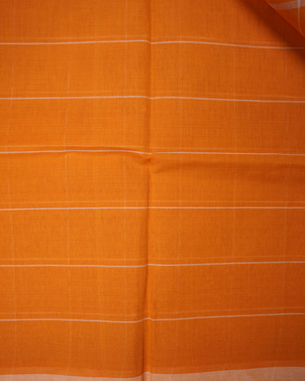 Handloom Cotton Saree in Rust Orange Colour with Large Checked Pattern and Elegant Self Border