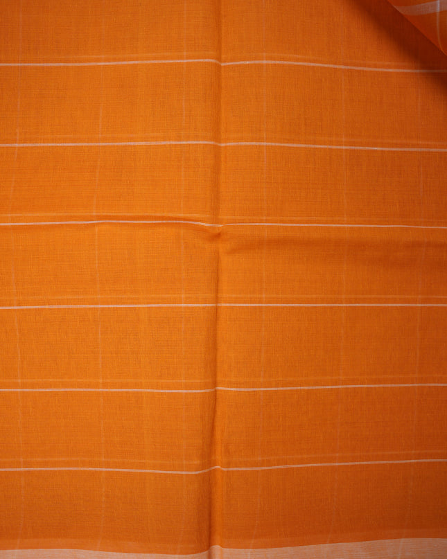 Handloom Cotton Saree in Rust Orange Colour with Large Checked Pattern and Elegant Self Border