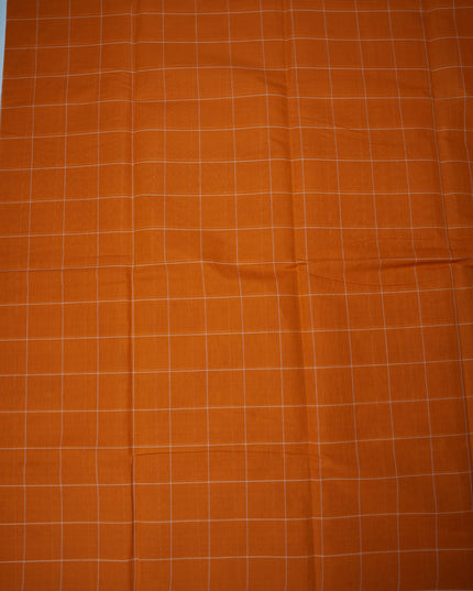 Handloom Cotton Saree in Rust Orange Colour with Large Checked Pattern and Elegant Self Border
