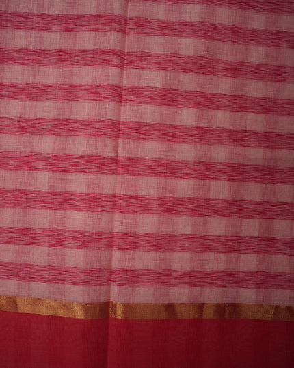 Handloom Cotton Saree in Ivory White Colour with Artistic Rani Pink Checked Pattern and Contrast Rose Pink Border