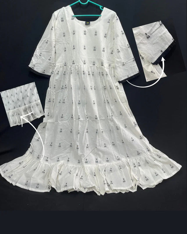 Elegant White Cotton Frock – Comfortable Daily & Occasion Wear