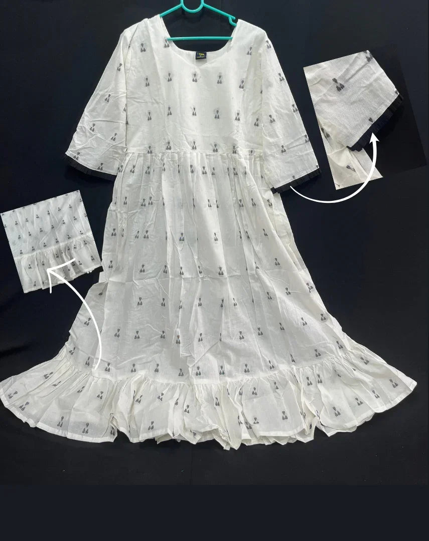 Elegant White Cotton Frock – Comfortable Daily & Occasion Wear