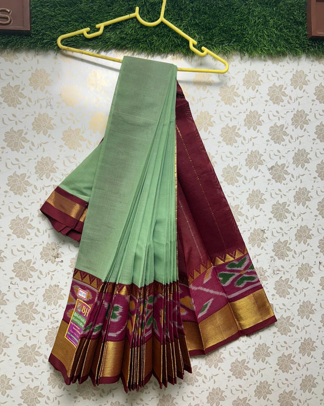 Pochampally Handloom Cotton Saree with Maroon Border