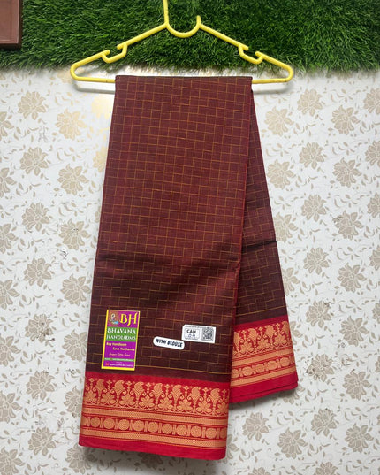 Kanchi Cotton Saree With Brown Colour