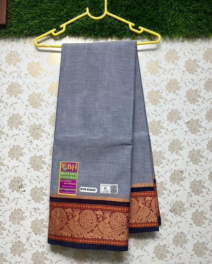 Kanchi Cotton Saree With Ash Colour