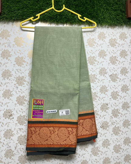 Kanchi Cotton Saree With Olive Green Colour
