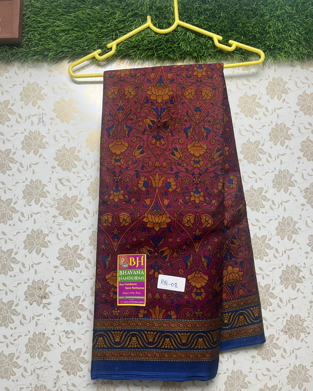 Meena Muslin Silk Printed Saree With Brick Color