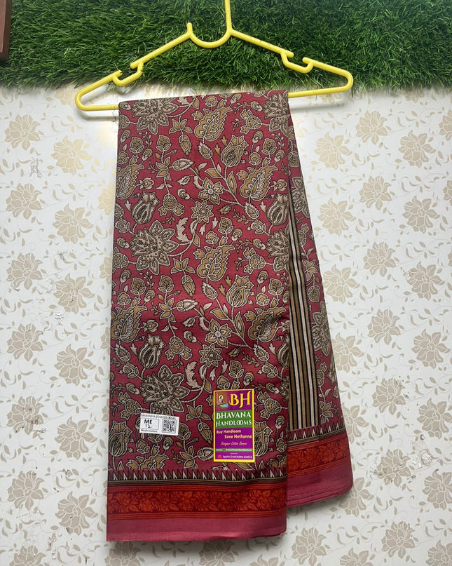 Meena Muslin Silk Printed Saree With Dark Red Color