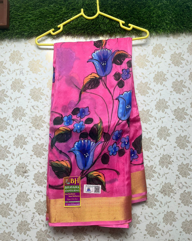 Jute Printed Saree With Pink Color