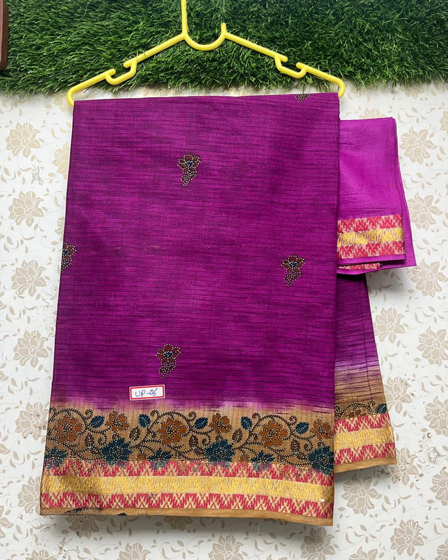 Premium Thread Border 120 Count Digital Printed Saree with Pink Color