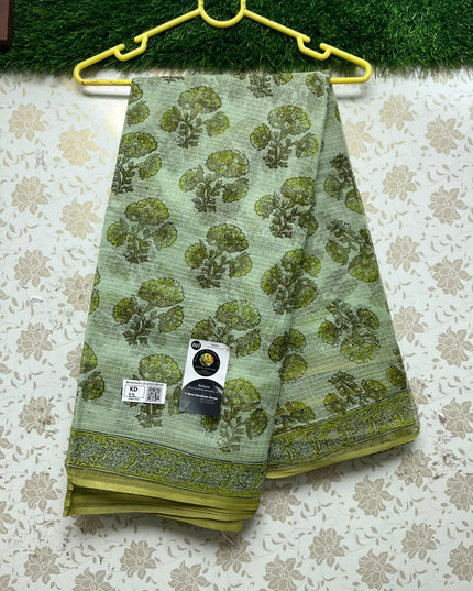 Premium Jaipur Kota printed Cotton Saree With Pista Green Colour