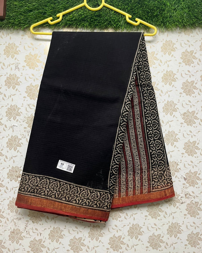 Premium Jaipur Kota printed Cotton Saree With Black Colour
