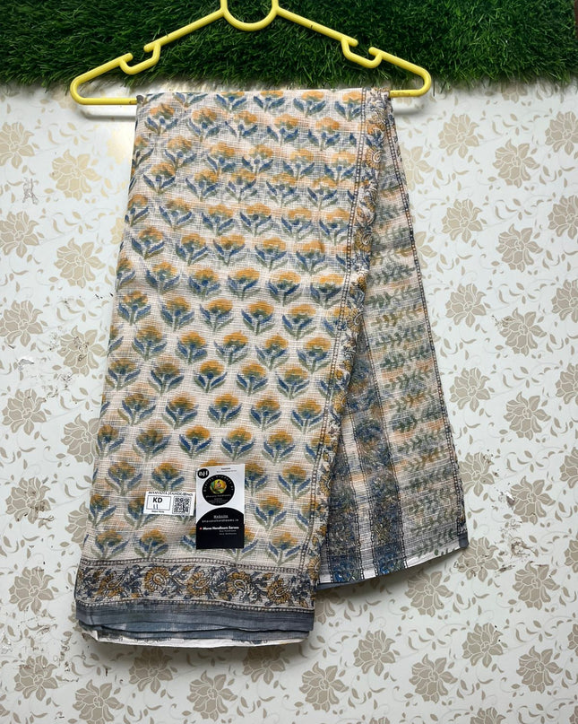 Premium Jaipur Kota printed Cotton Saree With Biscuit Colour