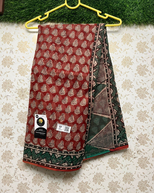Premium Jaipur Kota printed Cotton Saree With Red Colour