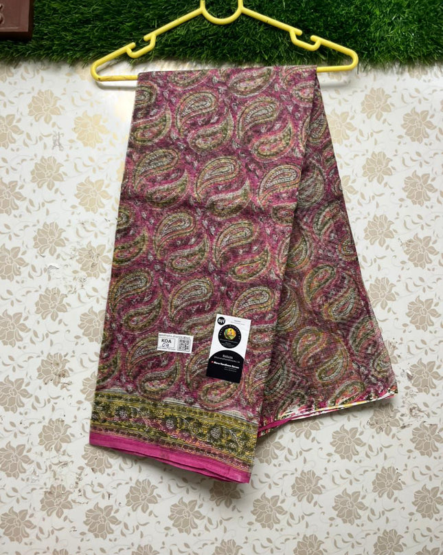 Premium Jaipur Kota printed Cotton Saree With Chocolate Colour