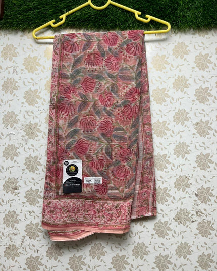 Premium Jaipur Kota printed Cotton Saree With Peach Colour