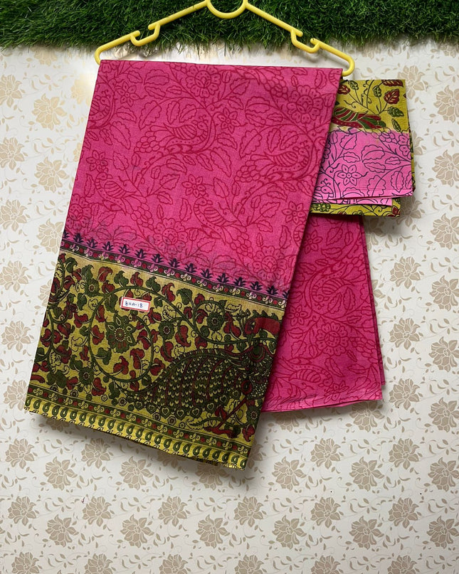 Kota Cotton Printed Saree with Pink and Beasen Border