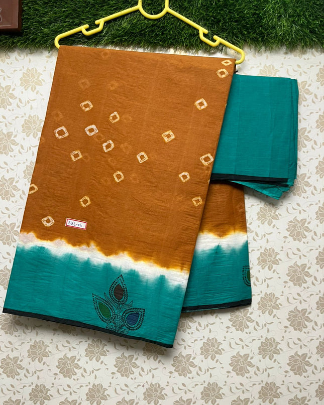 Printed Cotton Saree With Brown Colour