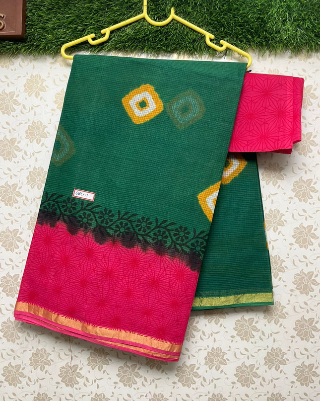Munga Kota Cotton Saree with Green Colour