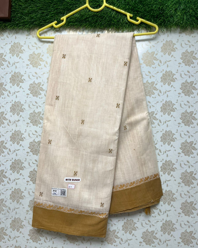 Khadi Handloom Cotton Saree with Beige colour