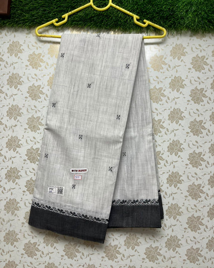 Khadi Handloom Cotton Saree with Gray & Black colour