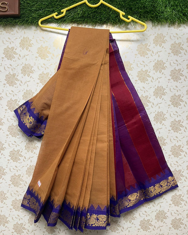 Mini Gadwal Handloom Cotton Saree with Biscuit Colour