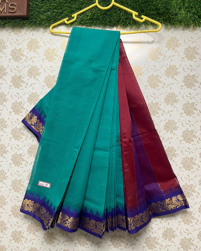Mini Gadwal Handloom Cotton Saree with Teal Colour