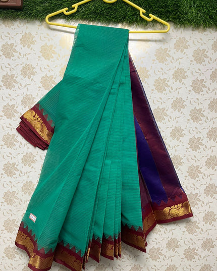 Mini Gadwal Handloom Cotton Saree with Teal Colour