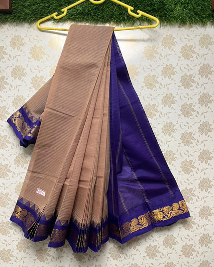 Mini Gadwal Handloom Cotton Saree with Tan Colour