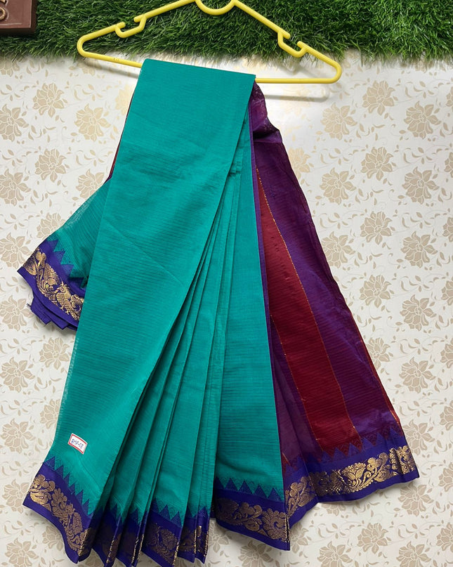 Mini Gadwal Handloom Cotton Saree with Teal Colour