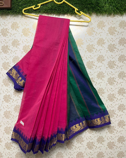 Mini Gadwal Handloom Cotton Saree with Pink Colour
