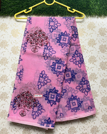 Semi Cotton Printed Kota Saree With Pink Colour