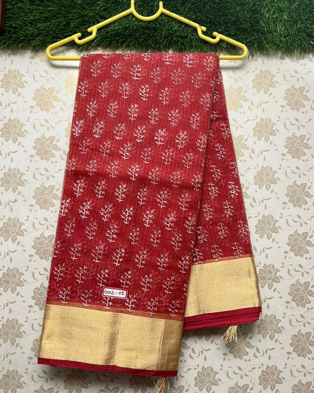 Semi Cotton Printed Kota Saree With Red Colour