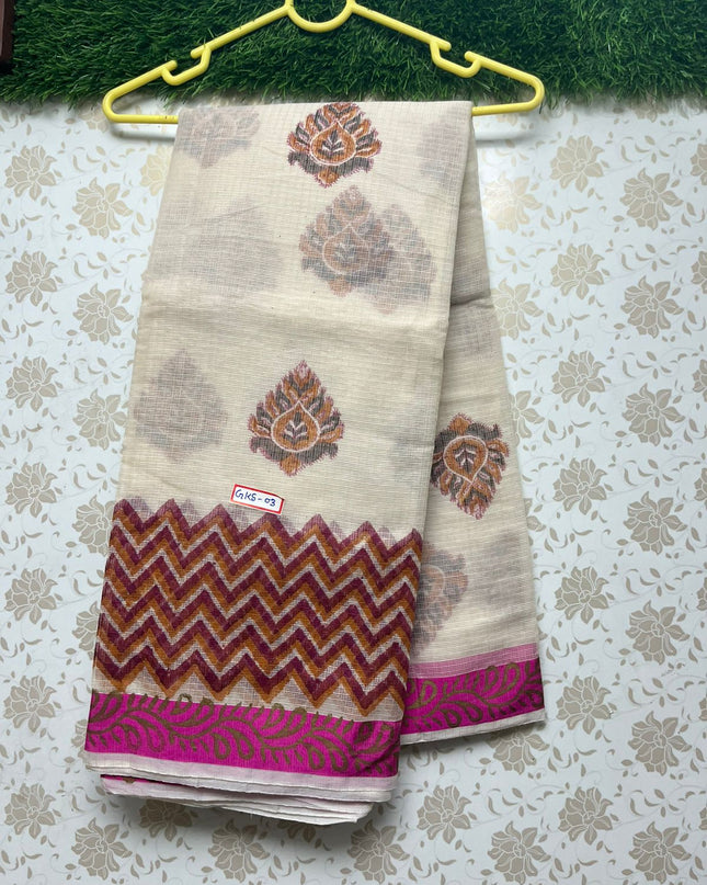Semi Cotton Printed Kota Saree With Cream Colour