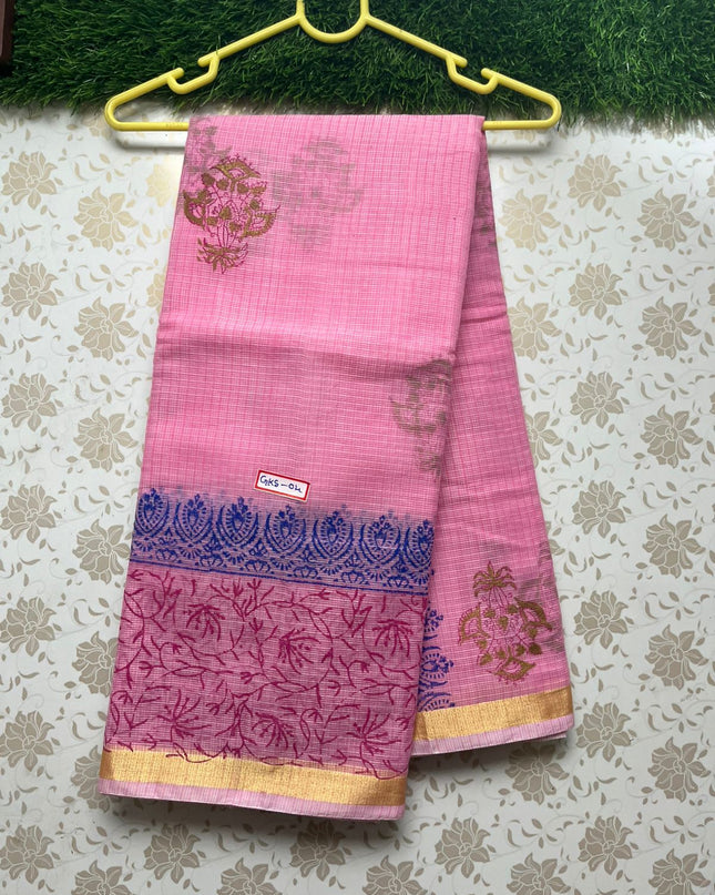 Semi Cotton Printed Kota Saree With Pink Colour