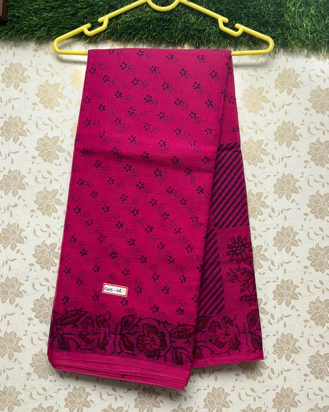 Semi Cotton Printed Kota Saree With Red Colour