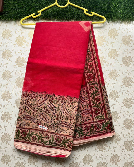 Semi Cotton Printed Kota Saree With Tamato Red Colour