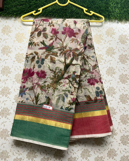 Semi Cotton Printed Kota Saree With Cream Colour