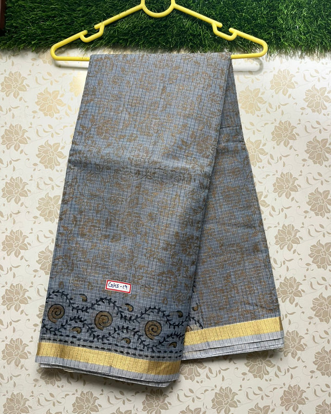 Semi Cotton Printed Kota Saree With Grey Colour